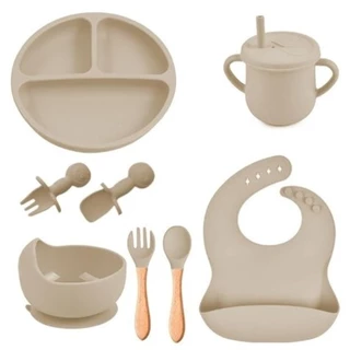 Kit 8 Peças para Refeição de Bebê Prato Babador Copo Talher Silicone Ventosa em Oferta na Shopee