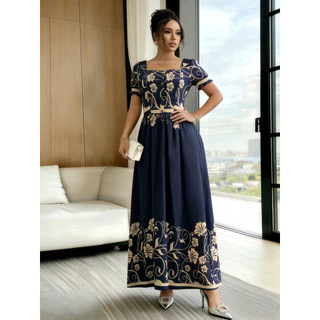 Vestido Elegante Longo Feminino Estampa Manga Curto P M G em Oferta na Shopee