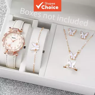Conjunto De 6 Peças De Relógio De Quartzo Feminino Com Mostrador De Flores Da Moda , Pulseira De Couro Casual , Joias De em Oferta na Shopee