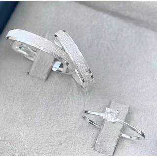 Kit 3 Anéis -Par de Alianças de Namoro Prata 4mm Fina Com Anel Solitário / Anel de Compromisso - WL em Oferta na Shopee