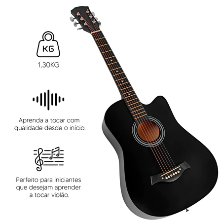 Violão Clássico Acústico Aço Iniciantes Para Destros Marrom Claro, Preto