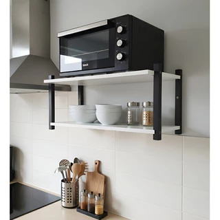 ​Prateleira para Cozinha Forno 2 Andares - MDF Premium Branca e Suporte de Madeira Preto - 60x33cm em Oferta na Shopee