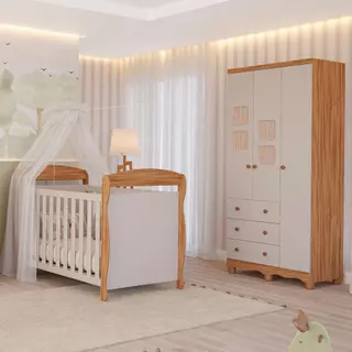 Quarto Bebê Completo Berço Americano Marquesa 3em1 Guarda Roupas 3 Portas Telinha Off White 100%MDF em Oferta na Shopee