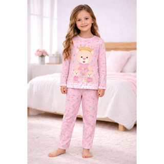 Pijama Infantil Menina Manga Longa 1 a 14 Anos  Conjunto Inverno Ursinha em Oferta na Shopee