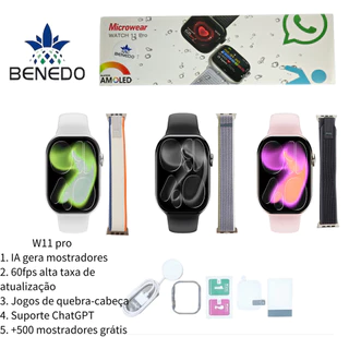 Smartwatch Relógio W11 Pro Series11 2026 2 Pulseiras ChatGPT 1GB Microwear Amoled 46mm IP68 GPS