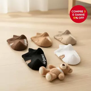 5 Pares de Meias Infantis Antiderrapantes para Crianças - Meias de Tornozelo com Estampa de Urso Fofo para Meninos e em Oferta na Shopee