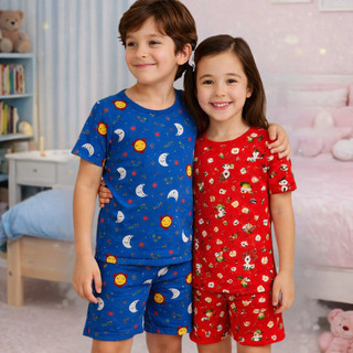 Kits Pijama Infantil Curto De Microfibra Com Estampa Sortida Fofo 2 Peças Short Blusa Manga Curta em Oferta na Shopee