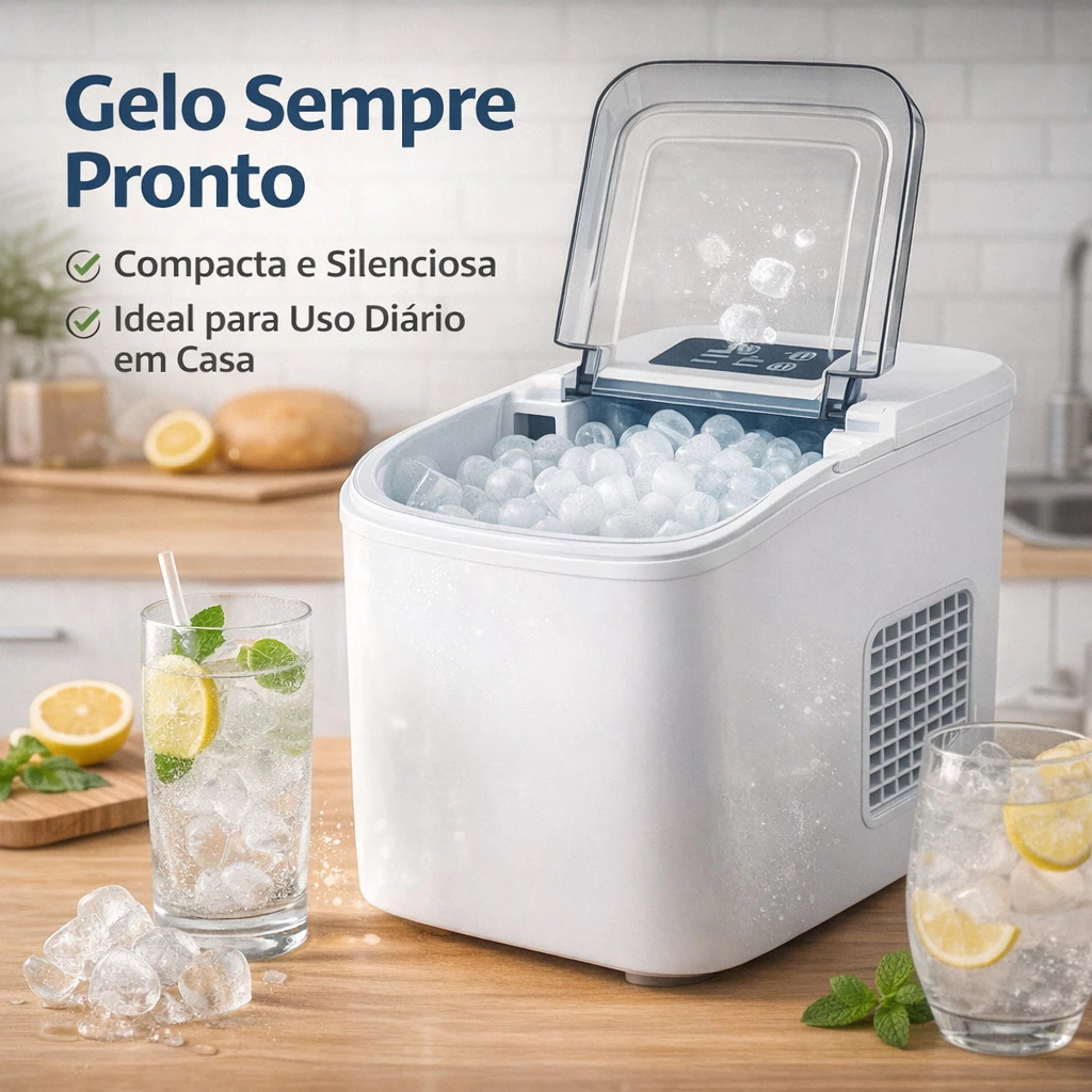 Máquina de Gelo Portátil Automática Compacta e Silenciosa