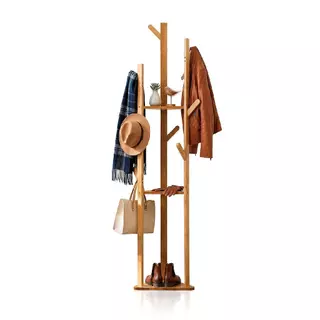 Cabideiro Bambu Chão Arara Roupa Bolsa 168CM Gancho Multiuso mancebo Prateleira Sapateira chapéu em Oferta na Shopee
