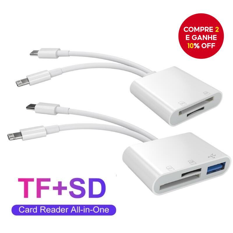  SD Card Reader 5-em-1 para Apple e Type C para USB 3.0/TF Adaptador, Memória para iPhone iPad MacBook Samsung