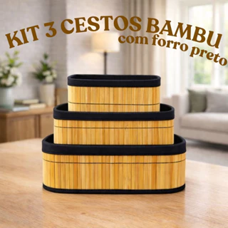 Kit 3 Cestos organizadores de bambu multiuso retangular marrom banheiro quarto em Oferta na Shopee