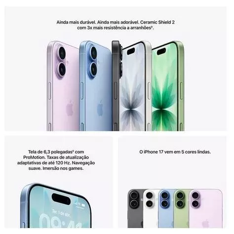 Celular iPhone 17 256gb 6,3 Polegadas 5g Original Novo Lacrado Garantia Apple de 1 Ano Nota Fiscal