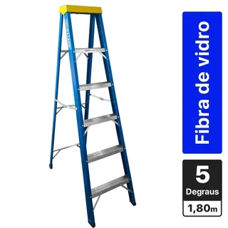 Escada de fibra de vidro 5 degraus + patamar 1,80 m americano simples - Rotterman em Oferta na Shopee