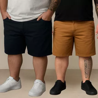 Kit 2 Bermudas Sarja Masculina Plus Size Exg 48 Ao 58 Grande