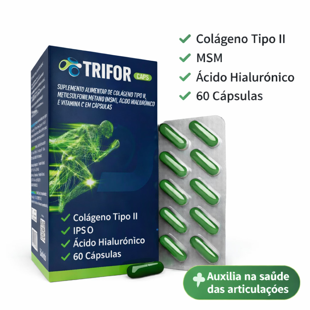 Trifor Caps Biolab 60 Cápsulas Colágeno Tipo II MSM Ácido Hialurônico ...
