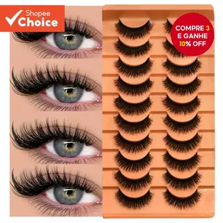 Cílios Postiços GROINNEYA – 10 Pares De Imitação De Cabelo De Vison , Cauda De Olho Alongada , Macia E Natural em Oferta na Shopee