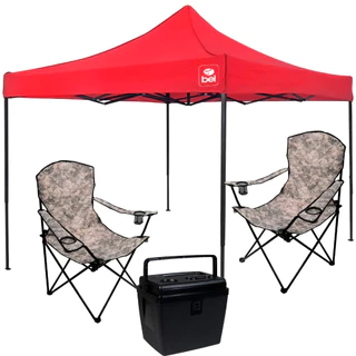 Kit Tenda Gazebo 3X3 Metros Dobrável e 2 Cadeira Camuflada Dobrável e Cooler 28 Litros Preto em Oferta na Shopee