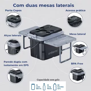 Caixa Termica Cooler Unitermi Jurere 36 Litros Alça Reforçada Mesa Lateral Porta Copos Praia Pesca