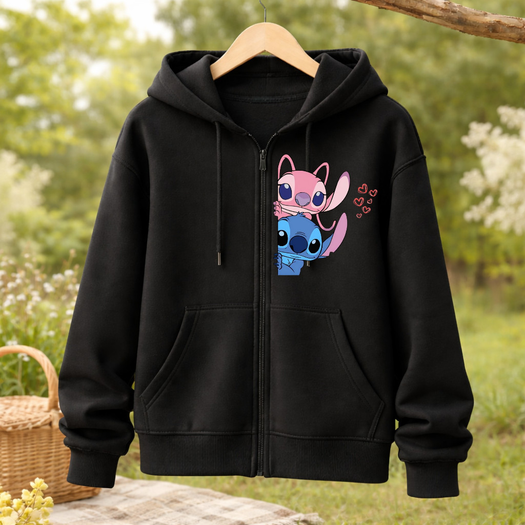 Blusa de Moletom com Ziper Casaco Quentinho Capuz Bolso Lilo