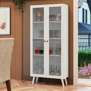 Cristaleira 70 cm 2 Portas de Vidro com Pés Cônicos Branco Vik Madesa em Oferta na Shopee