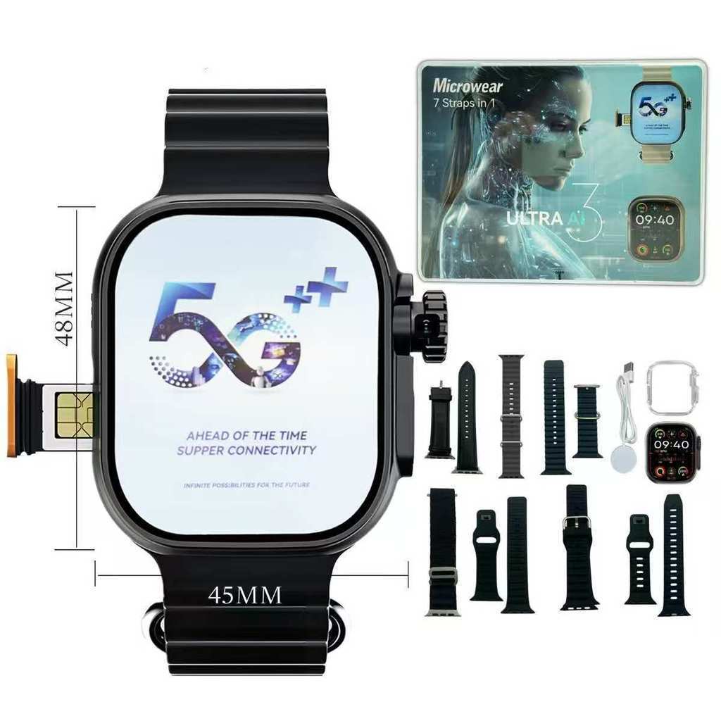 Smartwatch Ultra 3 AI Android 4G LTE Câmera 2MP Giratória Tela AMOLED 2 ...
