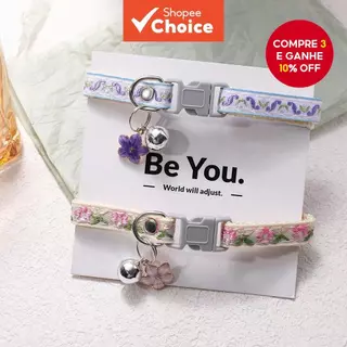 Coleira ajustável feita à mão com fita floral jacquard e sino, colar estilo boêmio para gatos e cães pequenos, presente em Oferta na Shopee