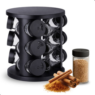 Porta Temperos Giratório 9 Potes Vidro com Tampa Dosadora Condimentos Profissional