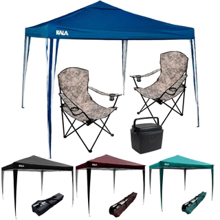 Kit Tenda Gazebo Dobrável 3x3 Metros 2 Cadeira Camuflada Dobrável 1 Cooler Preto 12 Litros em Oferta na Shopee