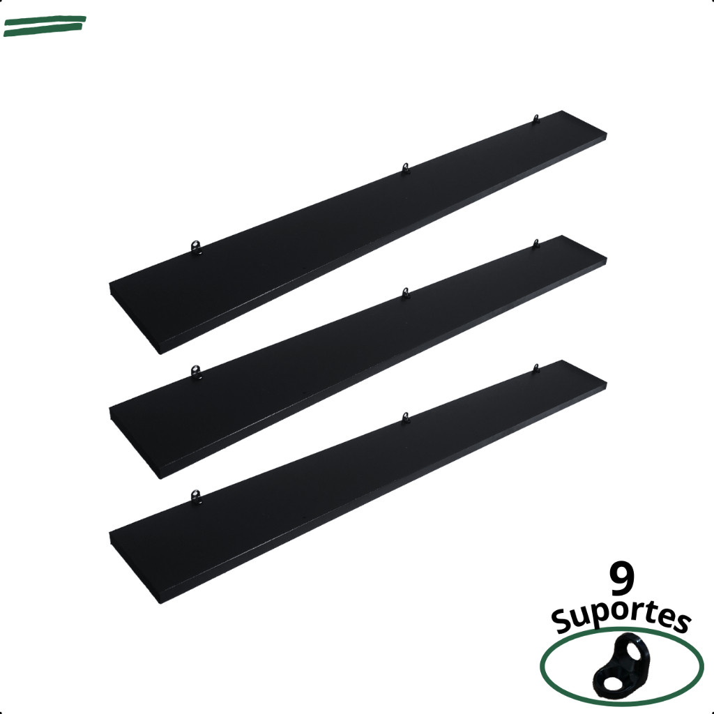 Kit 3 Prateleira Preta 90X10 + Suporte Flutuante Mdf Organizadora ...