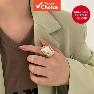 Anel de Pérola Feminino Índice Exagerado com Design de Moda e Abertura de Tendência em Oferta na Shopee