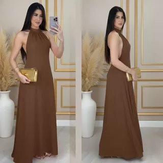 Vestido Longo Elegante Frente Única Gola Alta Costa Nua Para Festa Evento Verão em Oferta na Shopee