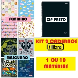 Kit 2 Cadernos Masculino E Feminino 1 e 10 Matérias 80 ou 160 Folhas Tilibra Espiral Capa Dura em Oferta na Shopee