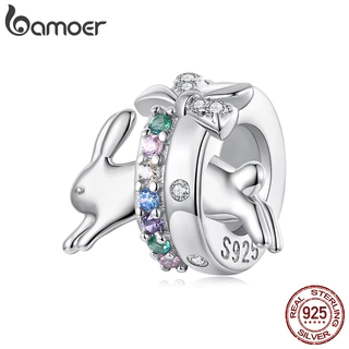 Bamoer 925 Prata Esterlina Pingente Coelhinho Da Páscoa Silicone Espaçador Grânulo Diy Pulseira Jóias Para Presente Femi em Oferta na Shopee
