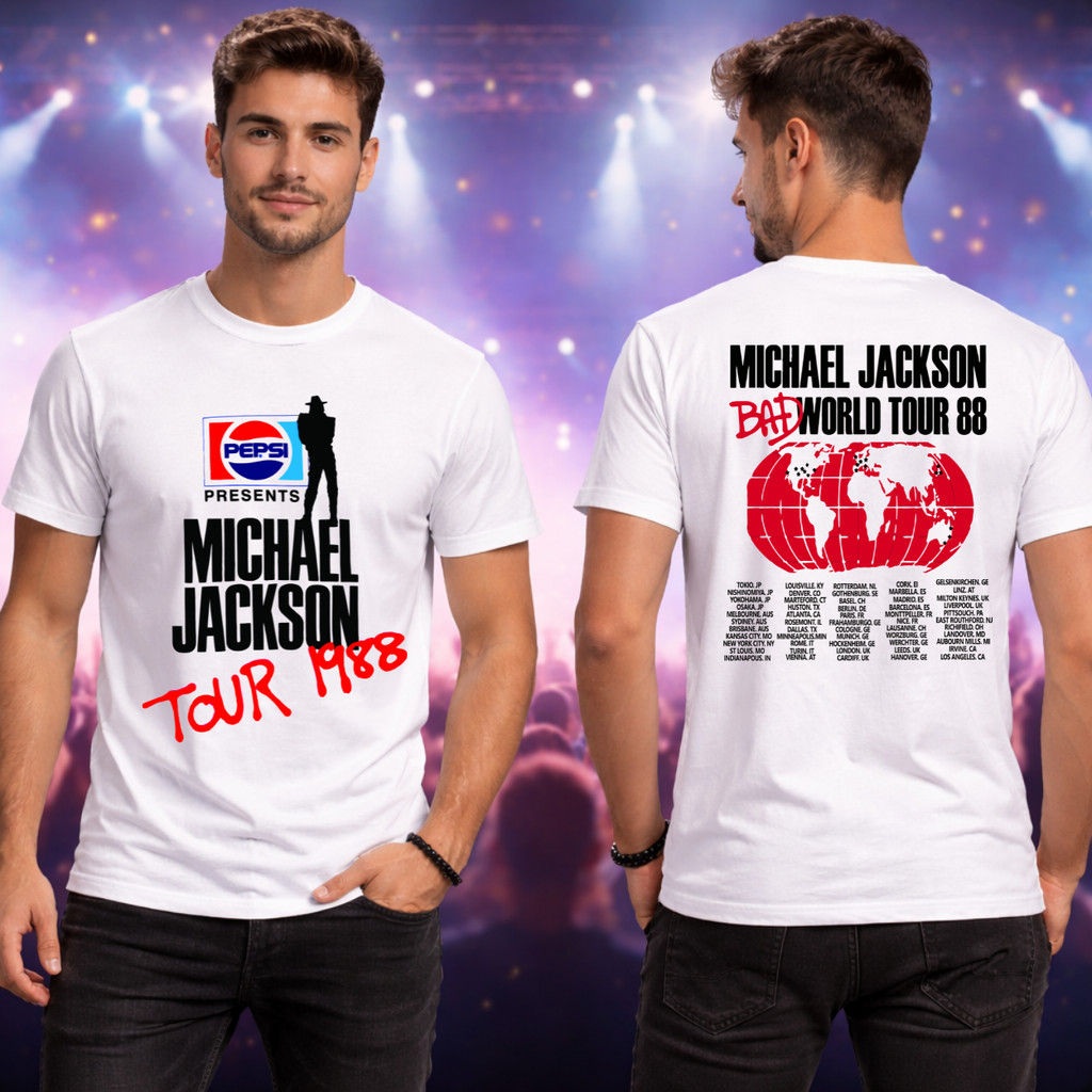 Camiseta Manga Curta Estampada do Cantor Michael Jackson Bad World