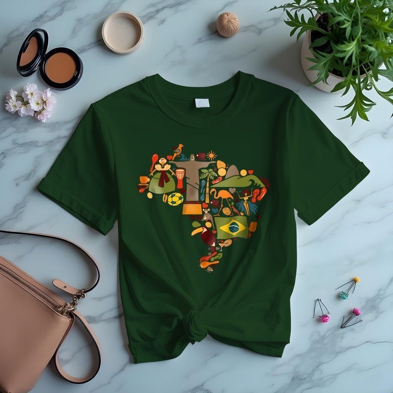 Camiseta Feminina Estampada Brasil Diversos, Rio de Janeiro 100% Algodão Premium Camiseta Feminina Estampada Brasil Diversos, Rio de Janeiro 100% Algodão Premium
