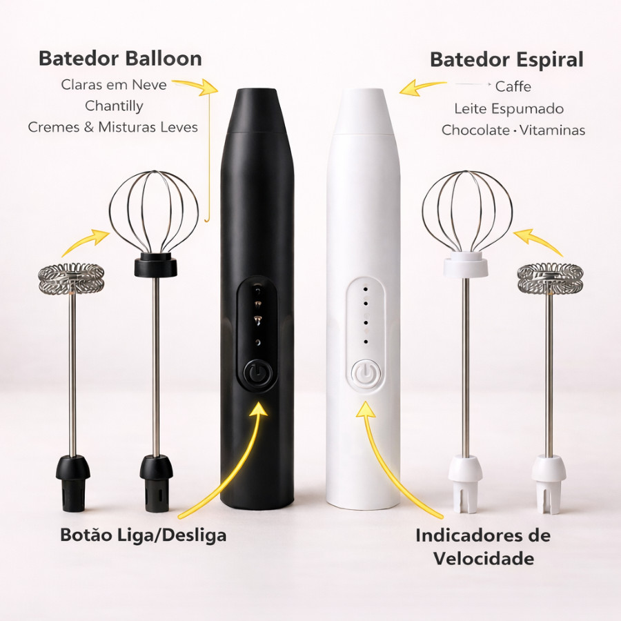 Mini Mixer Elétrico Portátil 2 em 1 Recarregável USB Batedor