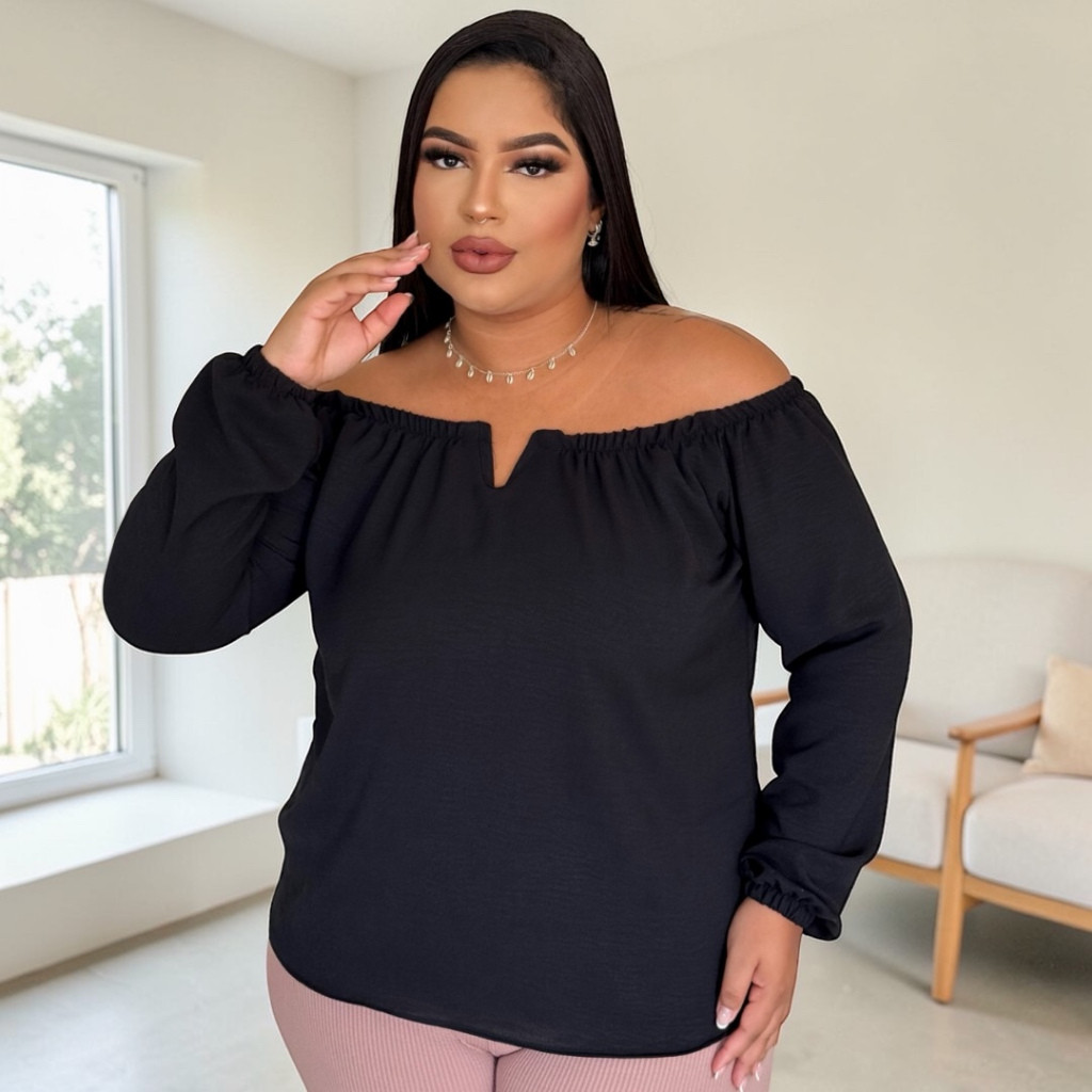 Blusa Feminina Plus Size Elegante Ciganinha Manga Longa Plus size Para ...