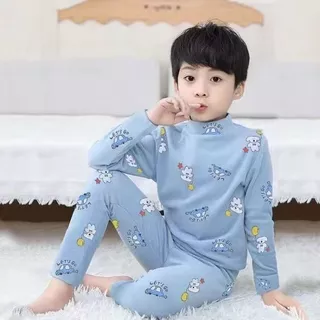 Outono inverno crianças meados de pescoço alemão veludo manga comprida pijamas conjunto meninos meninas auto-aquecimento em Oferta na Shopee