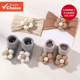 Flor Recém-Nascida Náilon Hairband Meias De Algodão Puro Bebê Meninas Cabo Bandana Conjunto Cem Dias Turbante Crianças C em Oferta na Shopee