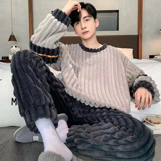 Fabricante de pijamas masculinos para outono e inverno, flanela de coral fleece espessa, tamanho grande, conjunto de rou em Oferta na Shopee