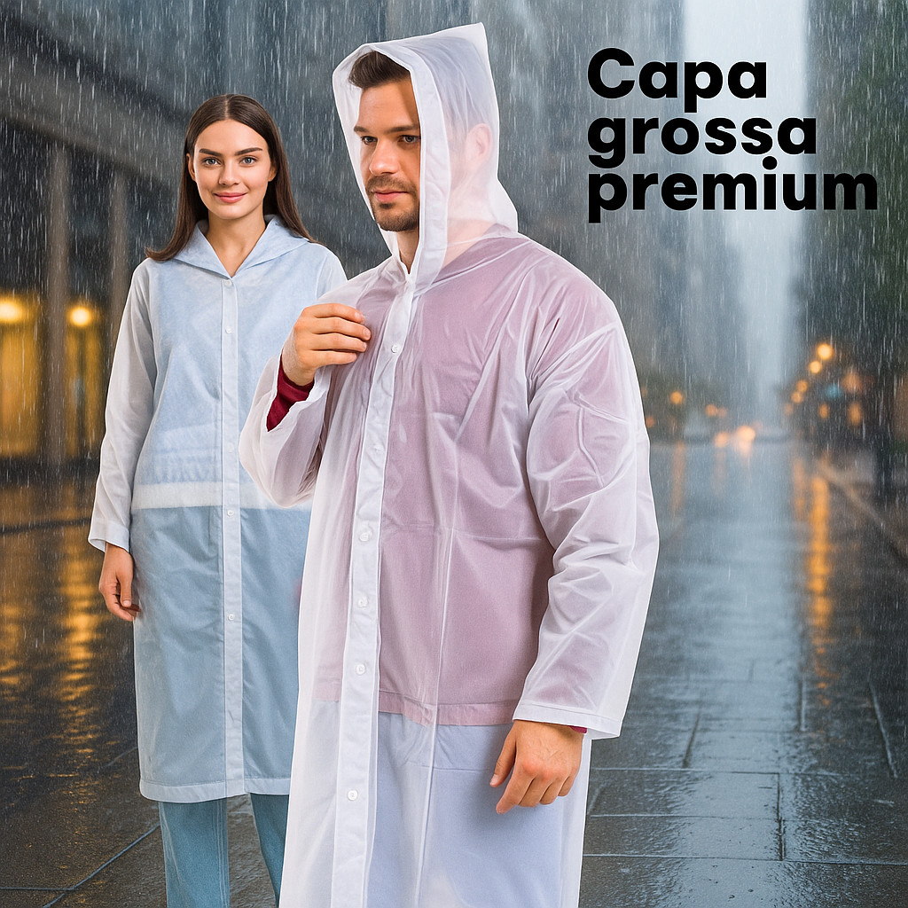 Capa de Chuva Longa Grossa Transparente com Capuz Mega Reforçada ...