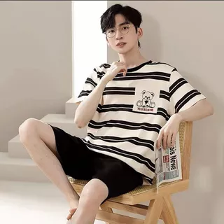 Pijama De Verão Masculino Estilo Coreano Plus Size Gordo Pulôver Solto Estampado Fino Dois Conjuntos De Roupas Para Casa Peso em Oferta na Shopee