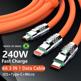 Cabo De Carregamento De Liga De Zinco 3 Em 1 120W 6A Super Rápido Para Cabos Micro USB Type C IOS ZYCase