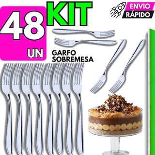 Conjunto 48 Peças - Garfo de Sobremesa Talher Aço Inox Lanchonete Cafeteria Cozinha Casa Restaurante