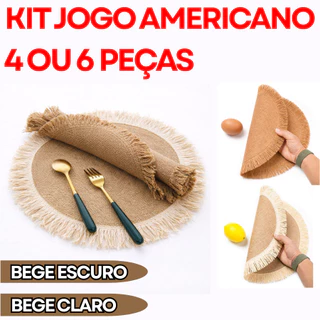 KIT Jogo Americano 4 Ou 6 Peças Redondo Desfiada Mesa Posta Pratico Elegante Bege Claro Ou Escuro em Oferta na Shopee
