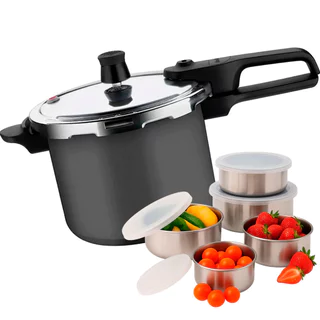 Panela De Pressão 4,5L Rochedo Segura Grafite Antiaderente Com Jogo De Potes 5pçs Em Aço Inox em Oferta na Shopee