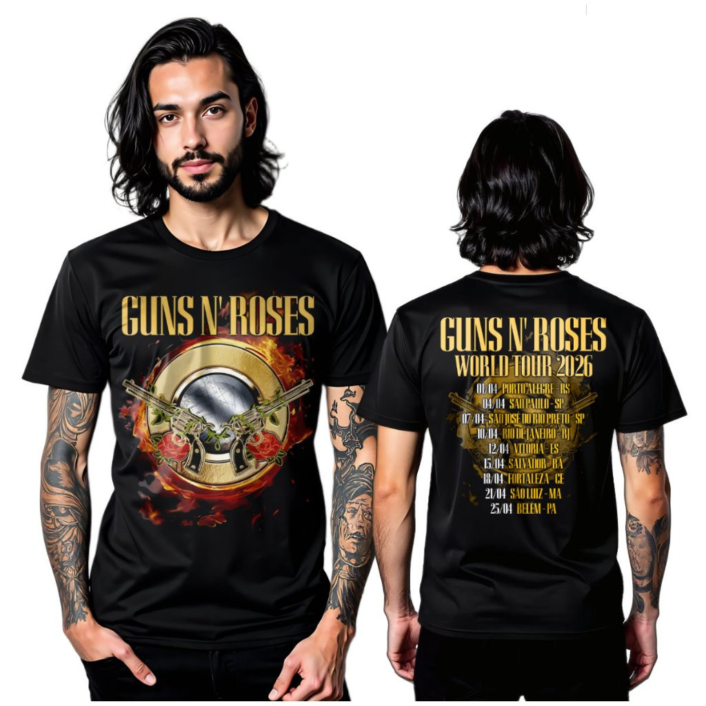 Camiseta Premium em Algodão Puro]TT Camiseta Guns N Roses Turne
