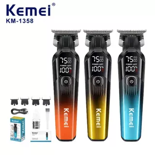 Máquina de Cortar Cabelo e Barba KM-1358 – Motor 7500RPM, Bateria 1200mAh, Display LED Turbo