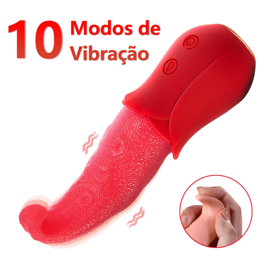 Vibrador rojo de lengua realista ofrece una estimulación versátil para clítoris, pezones y punto G con 10 potentes modos de vibración