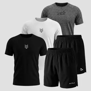 Kit 5 Peças Dry Fit 3 Camisetas e 2 Bermudas Alpha Co em Oferta na Shopee
